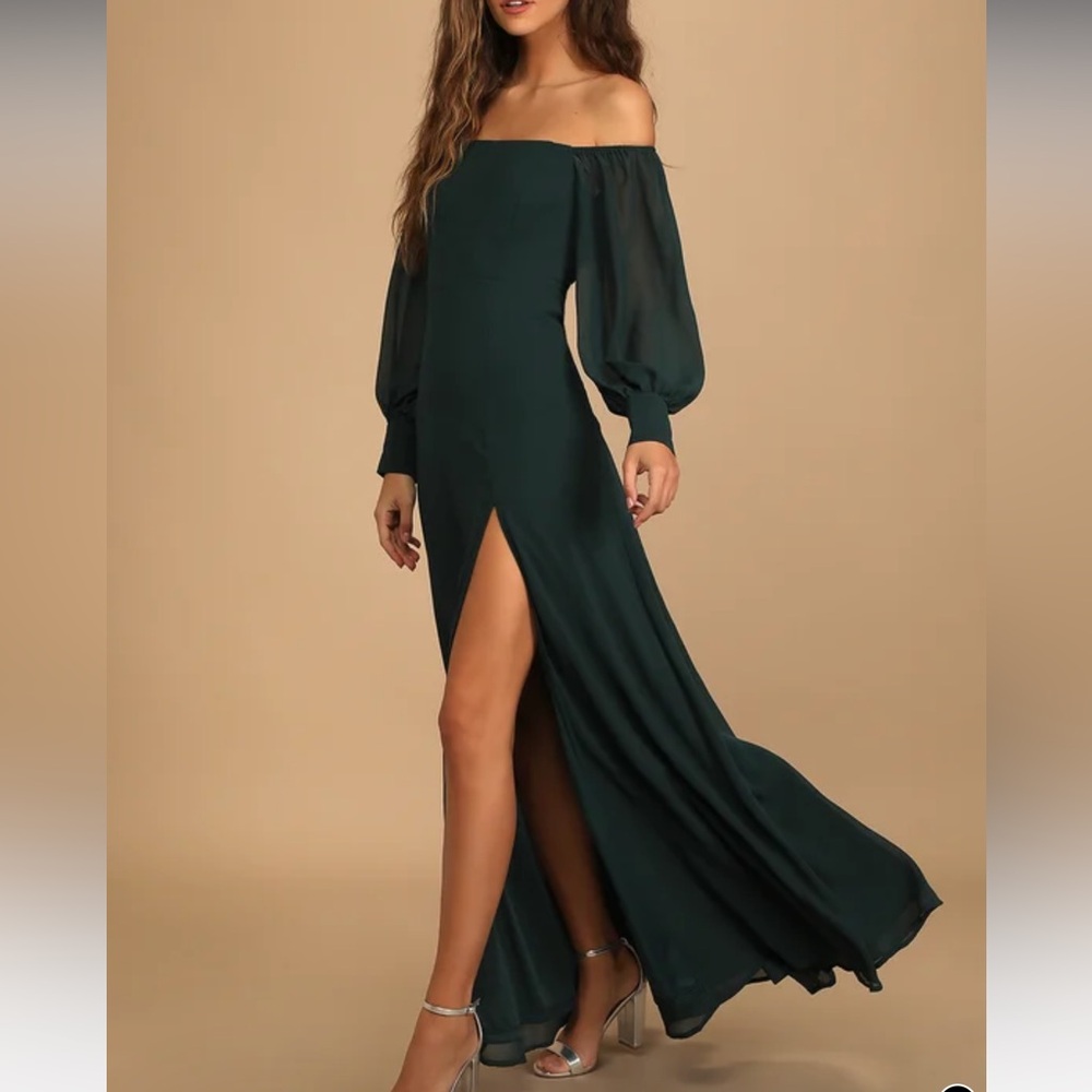 Lulus Feel the Romance Emerald Green Off-the-Shoulder Maxi Dress